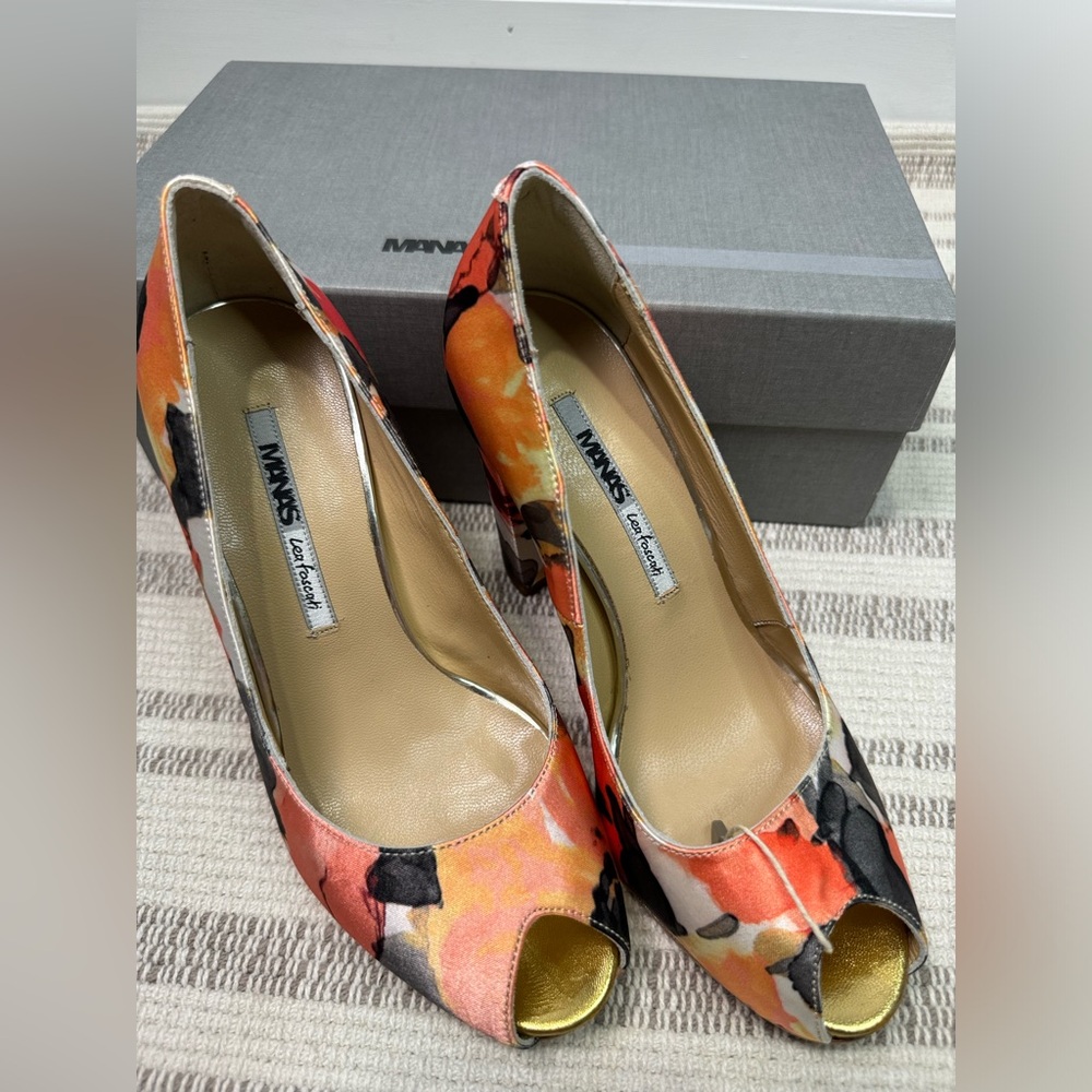 Manas Lea Foscati Multi-color Floral Print Open Toe Heel Women’s Size 36